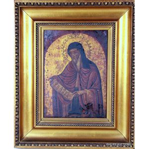 An Orthodox icon of a Prophet or apostle with a scroll,…