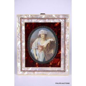 A miniature painting of a Milkmaid, an oval miniature after…