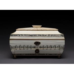 An Anglo-Indian vizagapatam ivory workbox of sarcophagus form,…