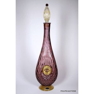 A large Venetian purple glass decanter, mid 20th century, a…