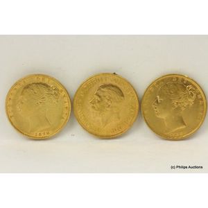 Three gold sovereigns 1873, 1878 and 1930, 22ct yellow gold,…