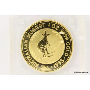 An Australian gold 10Z kangaroo coin 1993, 24ct yellow gold,…