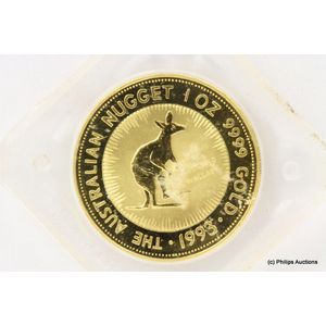 An Australian gold 10Z kangaroo coin 1993, 24ct yellow gold,…
