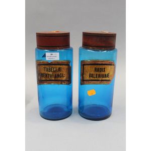 Two antique French blue glass chemist jars, each, 27 cm high,…