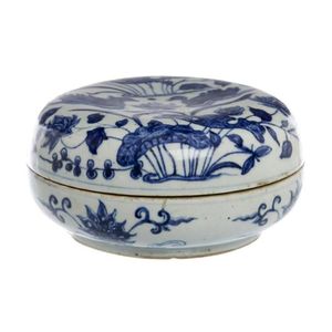 Chinese Blue & White Pot with Plant and Bird Decoration - Ceramics ...