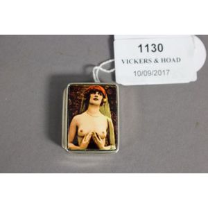 Nude enamelled silver box marked 925, 30 mm x 22 mm