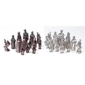 A silvered and coppered cast metal chess set of Elizabethan…