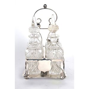 19th century cruet set, four bottle (complete), in EPNS stand,…