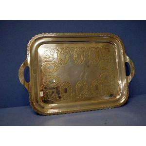 Antique silver plated serving tray, engraved decoration, dual…