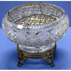 Vintage crystal rose bowl on silver plate stand, crystal rose…