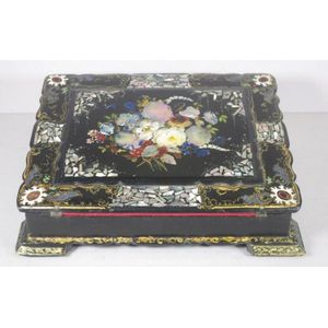 Victorian papier mache writing slope box, with shell inlay, 32.…