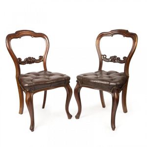 Six Victoria balloon backed dining chairs, in walnut, cabriole&hellip;