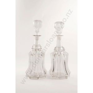 Pair Victorian heavy glass decanters mallet shaped bodies with…