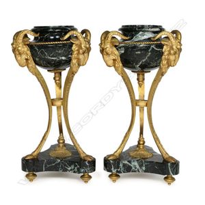 A pair of Louis XVI-style marble garniture urns, late…