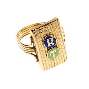 Signet Ring Letter R Enamelled Gold Signet Ring with Letter R and T - Rings - Jewellery
