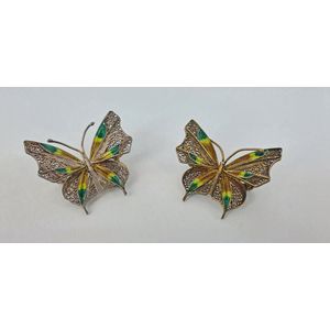 800 Silver Gold Plated Antique Enamel Butterfly Pin Brooch