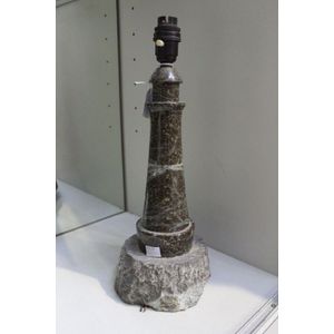 Vintage English turned marble lighthouse lamp, sitting on a…