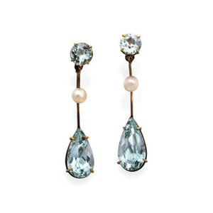 Aquamarine and Pearl Drop Earrings - Earrings - Jewellery