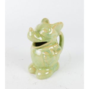 Stylised Mickey Mouse jug, green glaze, incised fractional…