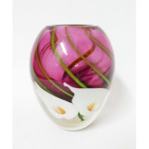 A Peter Raos lily art glass vase, ovoid with white flowers…
