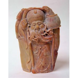 A Chinese Shoushan carved boulder as Shou Lao with long facial&hellip;