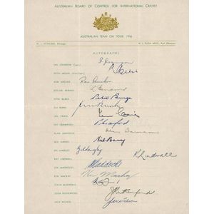 1956 Australian team, official team sheet with 17 signatures…