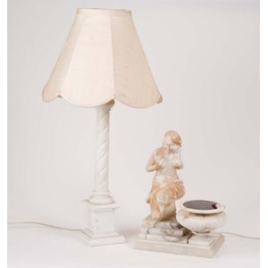 An alabaster figural lamp, circa 1920, 42 cm high and an…