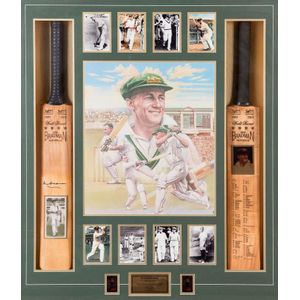 Don Bradman Display, comprising signature on replica 'Sykes…