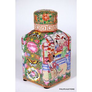 A Cantonese famille rose tea caddy, the rectangular tea caddy…