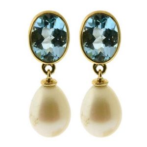 Blue Topaz and Pearl Earrings in 9ct Gold - Earrings - Jewellery