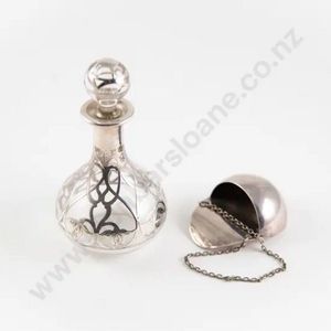 Silver overlaid glass scent bottle & stopper, together with a&hellip;