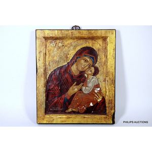 A Greek Madonna and Child icon, a modern icon, prepared and…