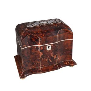 A Georgian tea caddy, tortoiseshell, mother of pearl & ivory,…