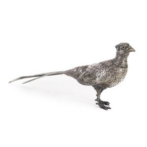 A German silver pheasant decanter, late 19th century, crown and…