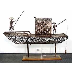 Large Oriental cast metal fishing boat model height 62 x width&hellip;