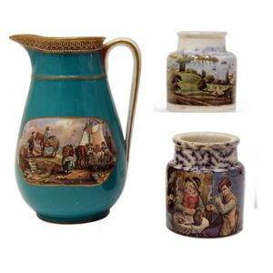 Two Victorian Pratt Ware jars and a pitcher, 19th century,&hellip;