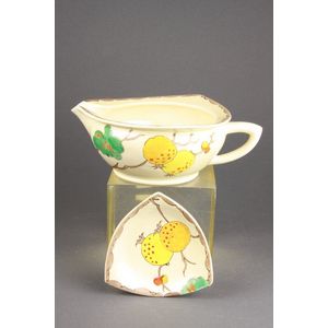 A Clarice Cliff 'Passionfruit' sauce boat and butter dish,&hellip;