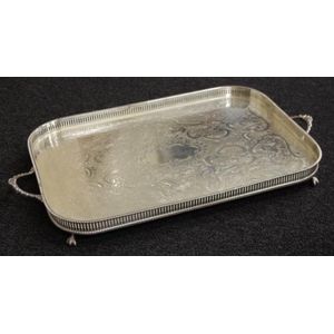 Whitehill silver plated galleried tray, engraved decoration.…