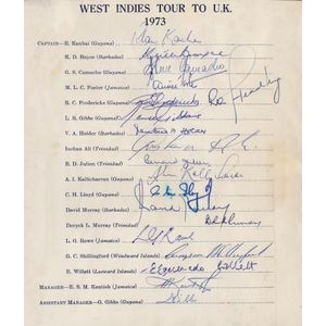 1973 West Indies team for England, official team sheet (stuck&hellip;