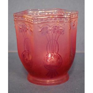 Antique glass lamp shade, figural decoration on red glass.…
