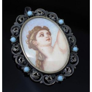 Continental silver miniature portrait brooch /pendant, stamped…
