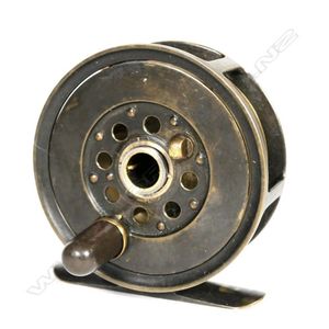 An uncommon 2.5 inch small Moscrops brass fly reel, side…
