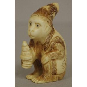 Signed Japanese Ivory Monkey Netsuke - Netsuke - Oriental