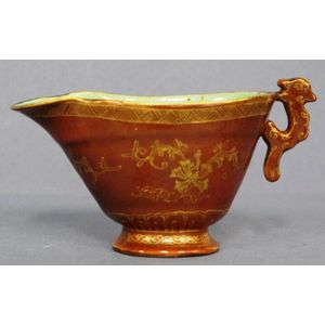 Antique Chinese export ceramic sauce jug, with brown and gilt…