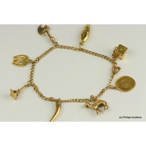 Vintage Charm Bracelet 14K Yellow Gold Camel Roman Numerals 8 Fine Jewelry