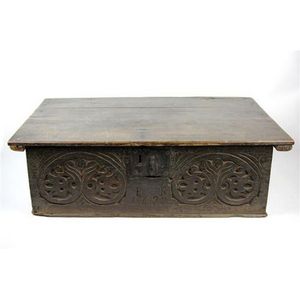 William III oak carved bible box with a hinged top & arcaded…