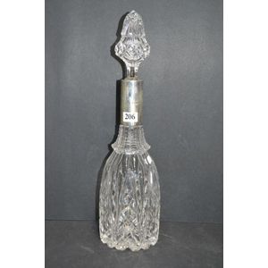 Quality cut crystal tall decanter with sterling silver collar,…