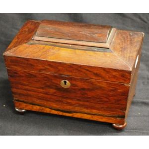Vintage sarcophagus form tea caddy dome lid, opening to fitted…