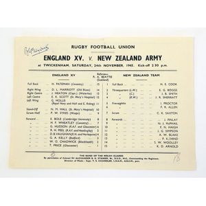 Signed Programme 1945, England XV vs. New Zealand Army.…