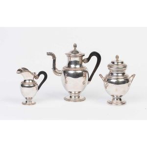 A silver plated three-piece tea service, French, circa 1900